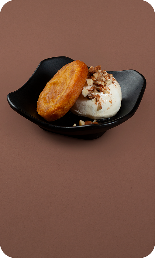 Hokkaido Pumpkin Mochi with Vanilla Ice Cream